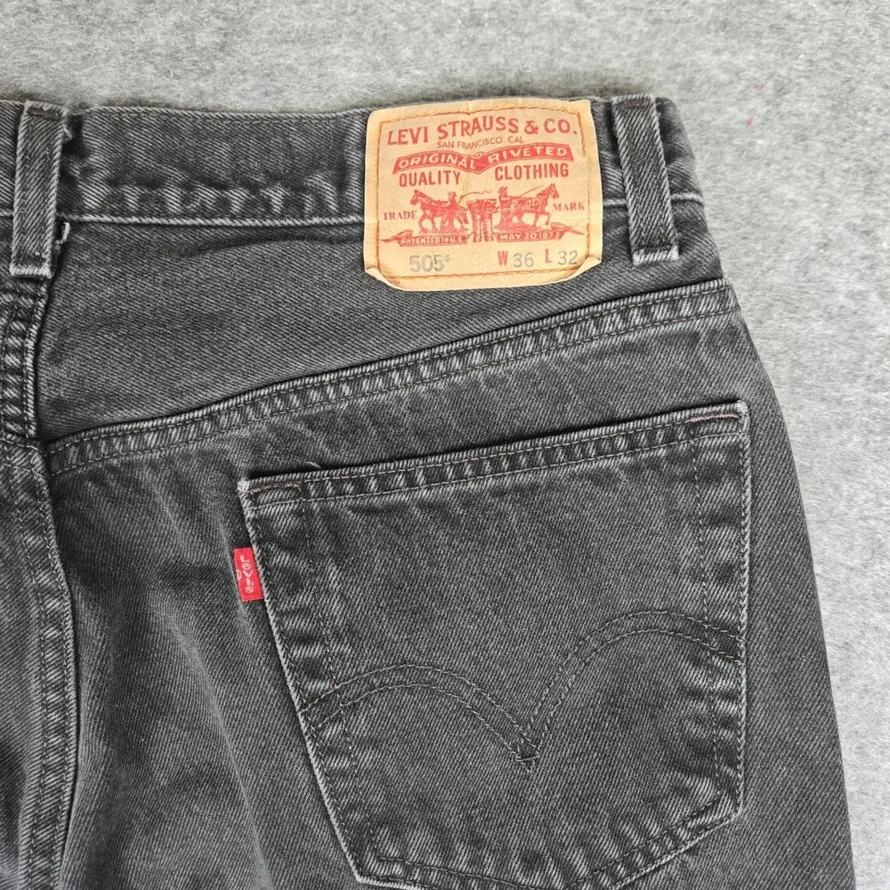 Vintage Levis 505 Jeans Mens 36x32 (Fits 34x29) Black Straight Grunge Y2K Hemmed